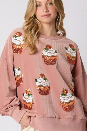 SONYA -  Cupcake Sequin Pullover Crew-Neck Sweatshirt