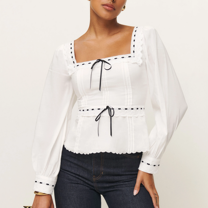 RAENI - Lace Trim Square Neck Blouse