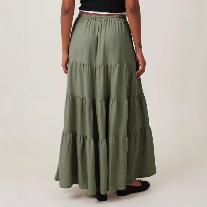 KAYLA - Boho Tiered Maxi Skirt with Drawstring