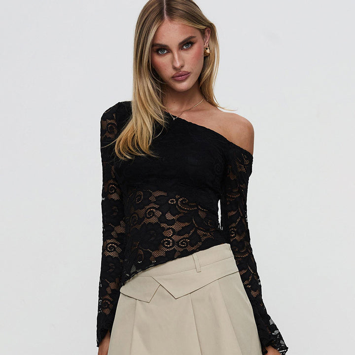 ABBY - One Shoulder Lace Long Sleeve Top