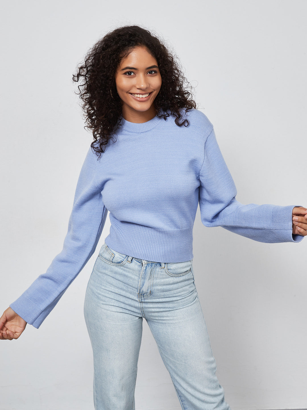 YAS - Women's Cropped Ribbed Knit Sweater