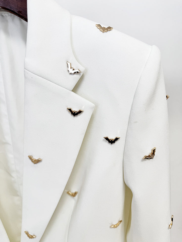 BATWOMAN - Women's White Blazer with Beaded Bat Embroidery