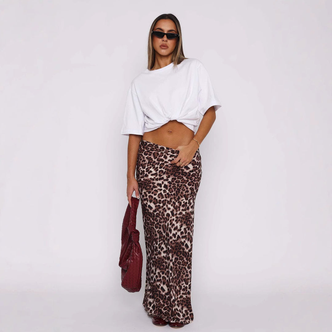 MAE - Leopard Print Maxi Skirt High Waist