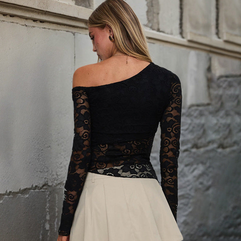 ABBY - One Shoulder Lace Long Sleeve Top