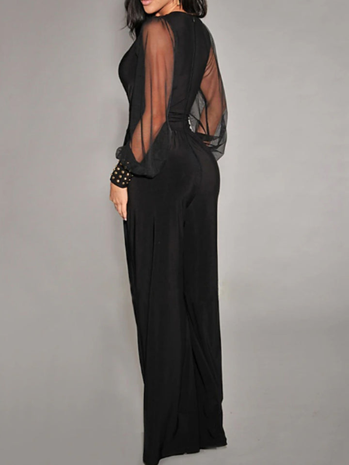 ISLA - Black Sheer Sleeve Wide-Leg Jumpsuit