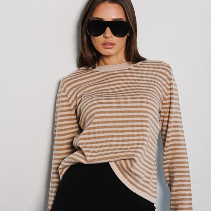 SPENCER - Women's Striped Knitted Long Sleeve Sweater