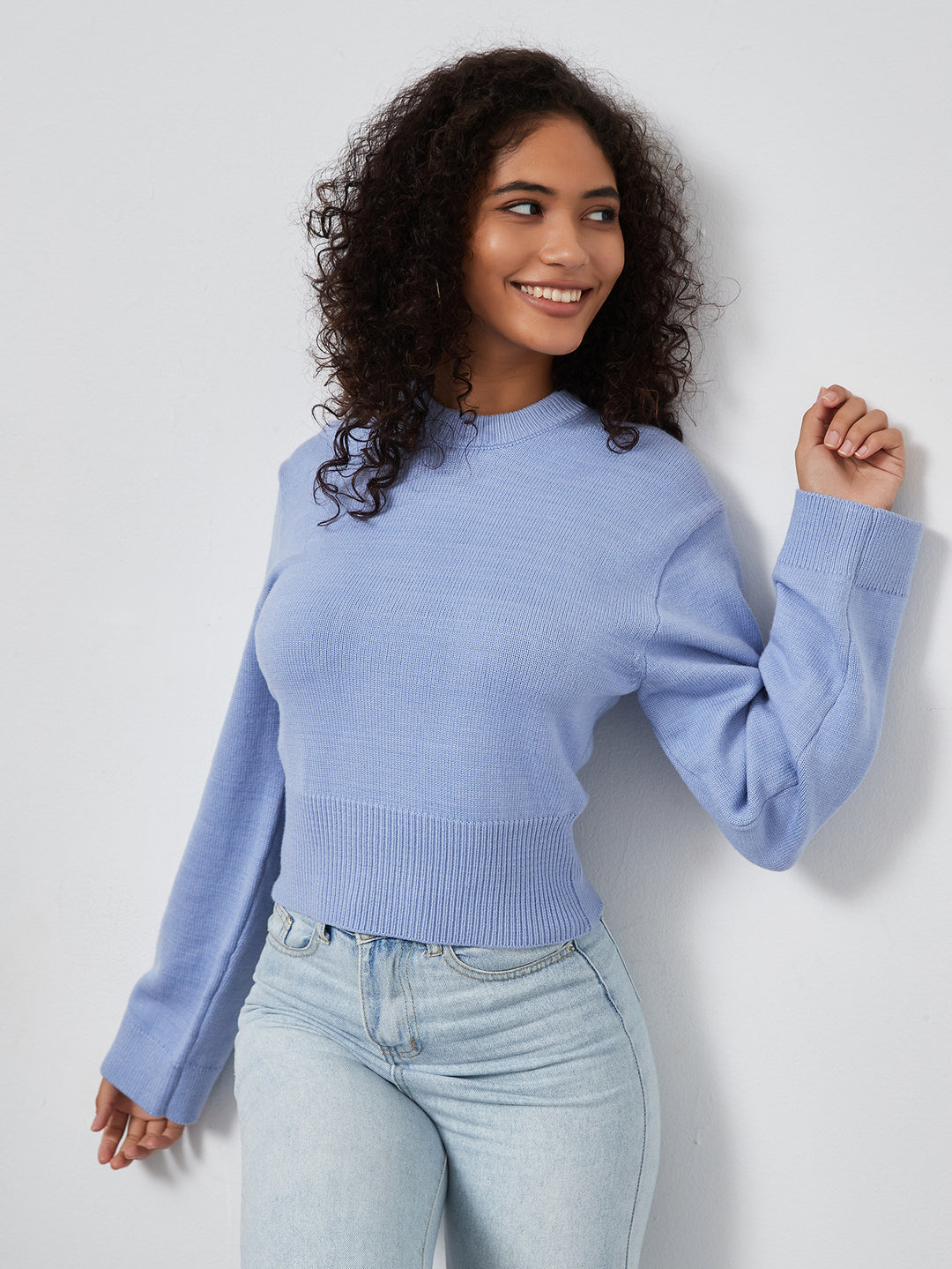 YAS - Women's Cropped Ribbed Knit Sweater