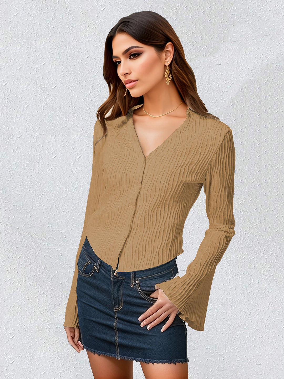 MAIA - Elegant Ribbed Long Sleeve Button Blouse