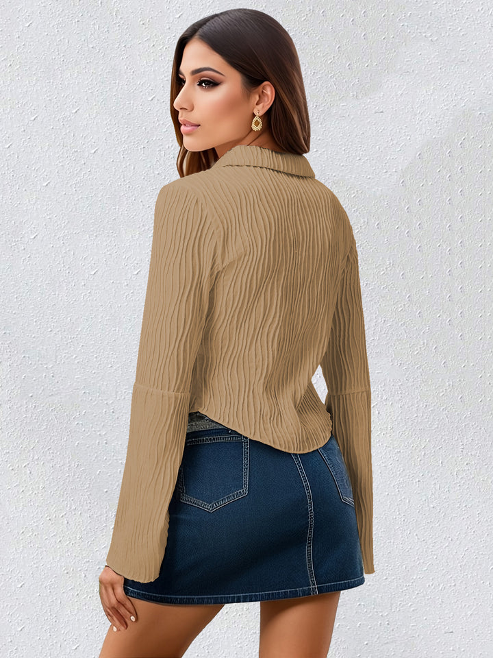 MAIA - Elegant Ribbed Long Sleeve Button Blouse