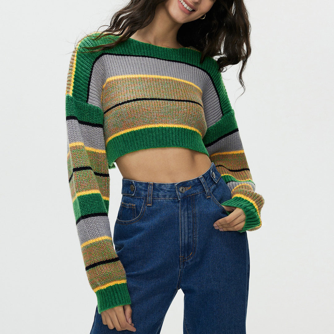 TALISA - Women's Striped Cropped Knit Sweater