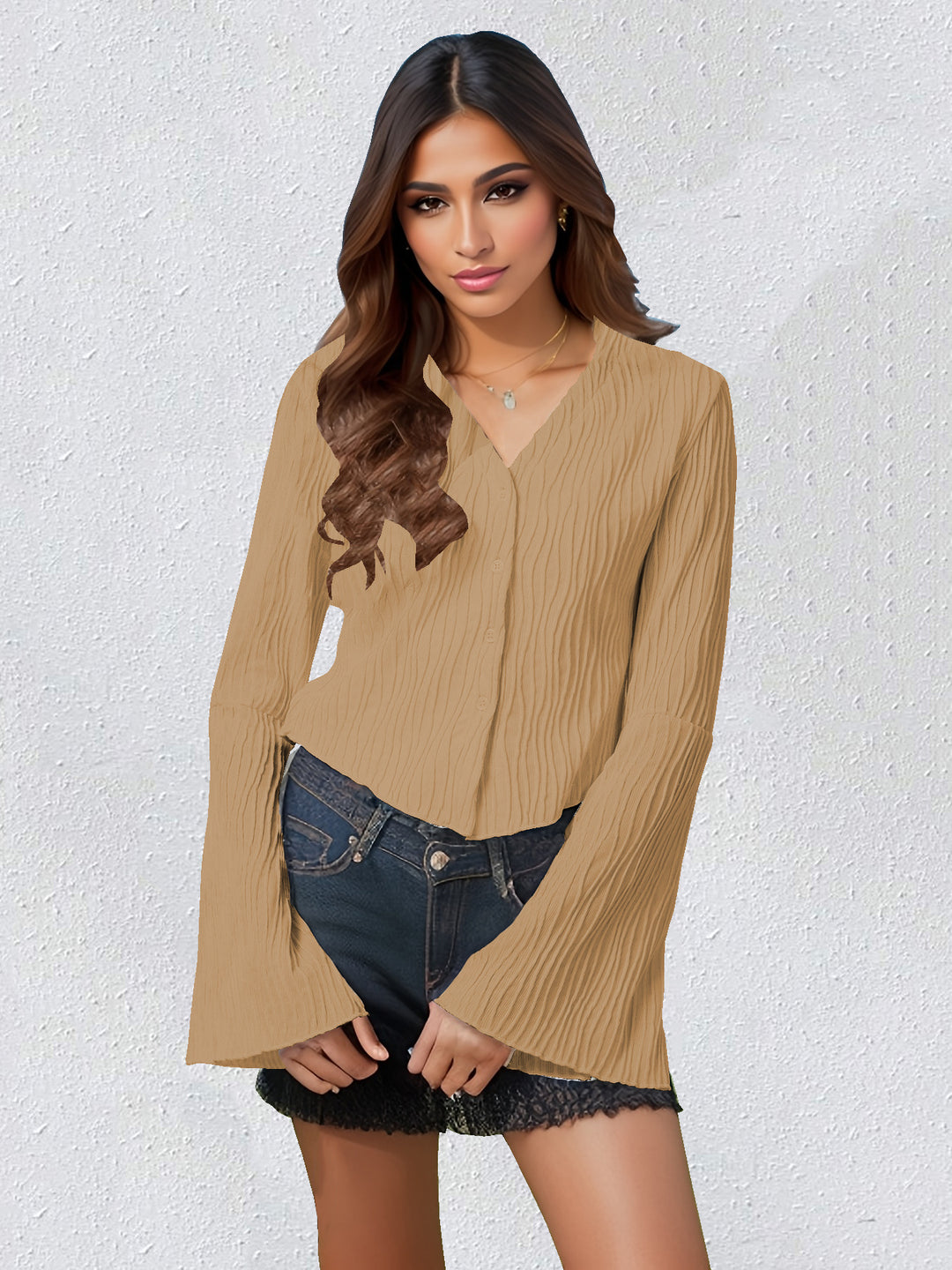 MAIA - Elegant Ribbed Long Sleeve Button Blouse