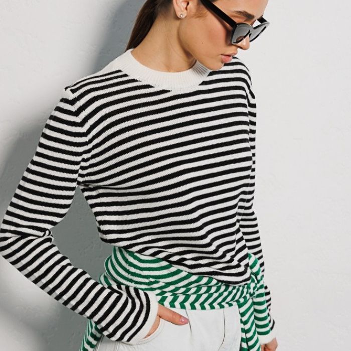 SPENCER - Women's Striped Knitted Long Sleeve Sweater