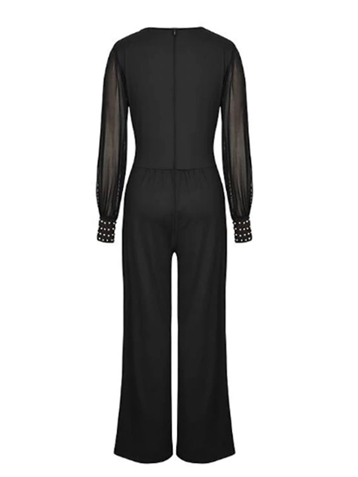 ISLA - Black Sheer Sleeve Wide-Leg Jumpsuit