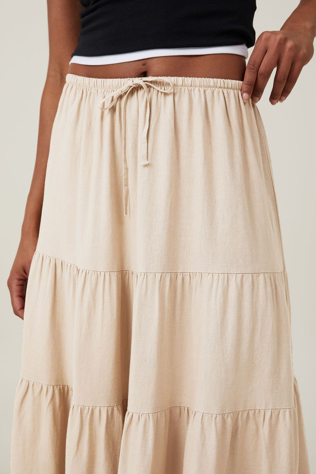 KAYLA - Boho Tiered Maxi Skirt with Drawstring