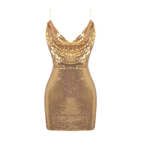 BIMINI - Gold Sequin Mini Dress Party Outfit