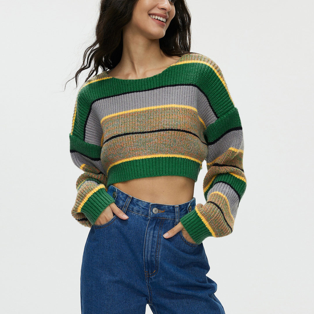 TALISA - Women's Striped Cropped Knit Sweater