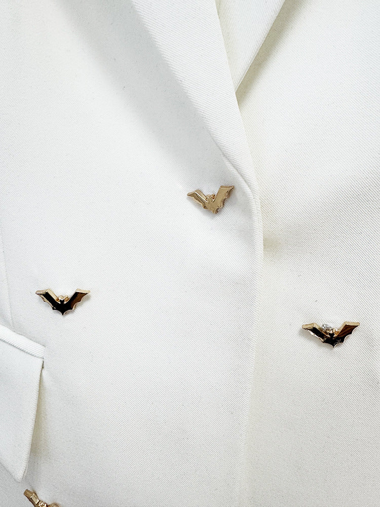 BATWOMAN - Women's White Blazer with Beaded Bat Embroidery