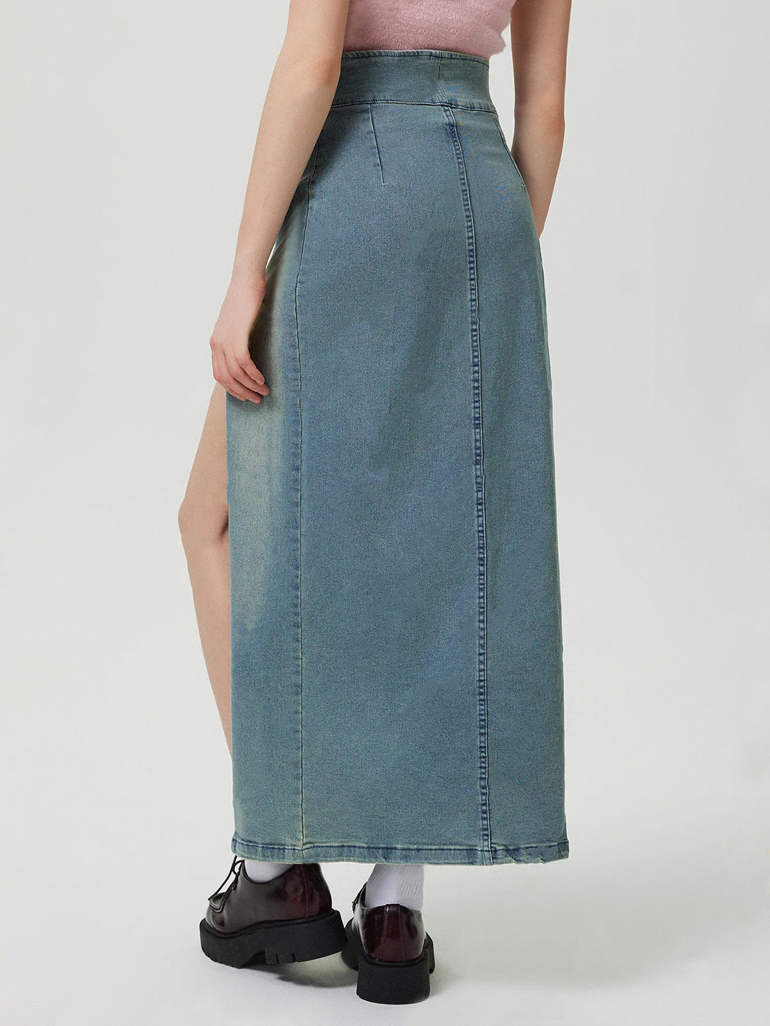 NATALIE - High-Waisted Denim Maxi Skirt Slit