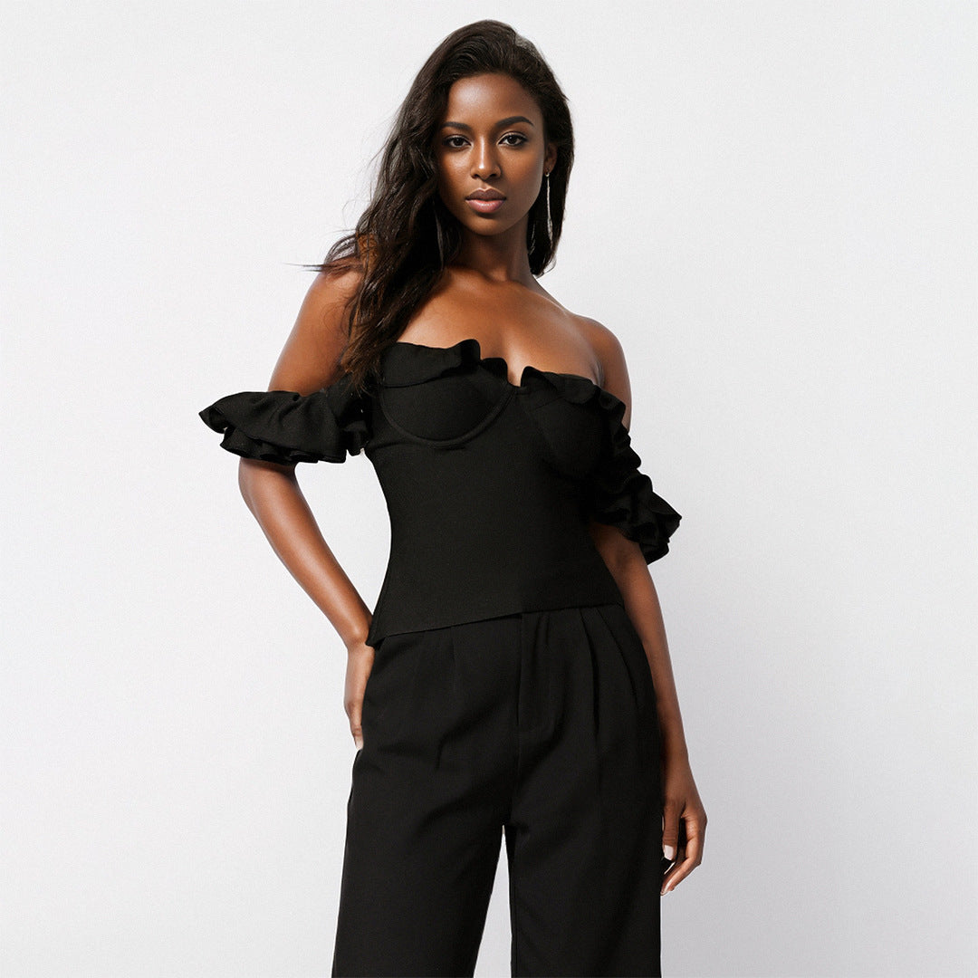 DANA - Off-Shoulder Ruffle Sleeve Bustier Top