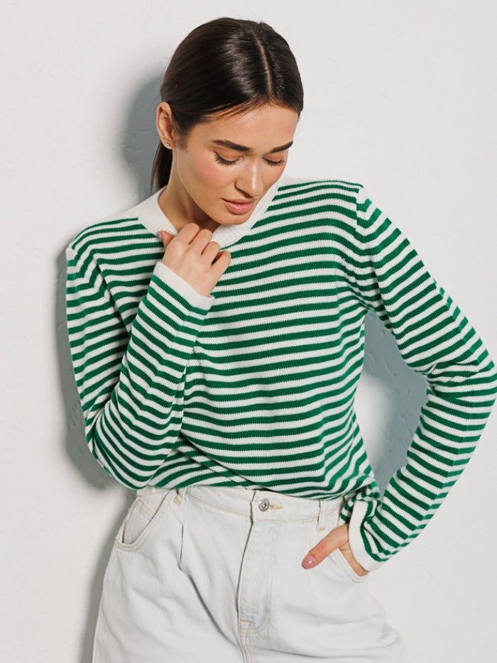 SPENCER - Women's Striped Knitted Long Sleeve Sweater