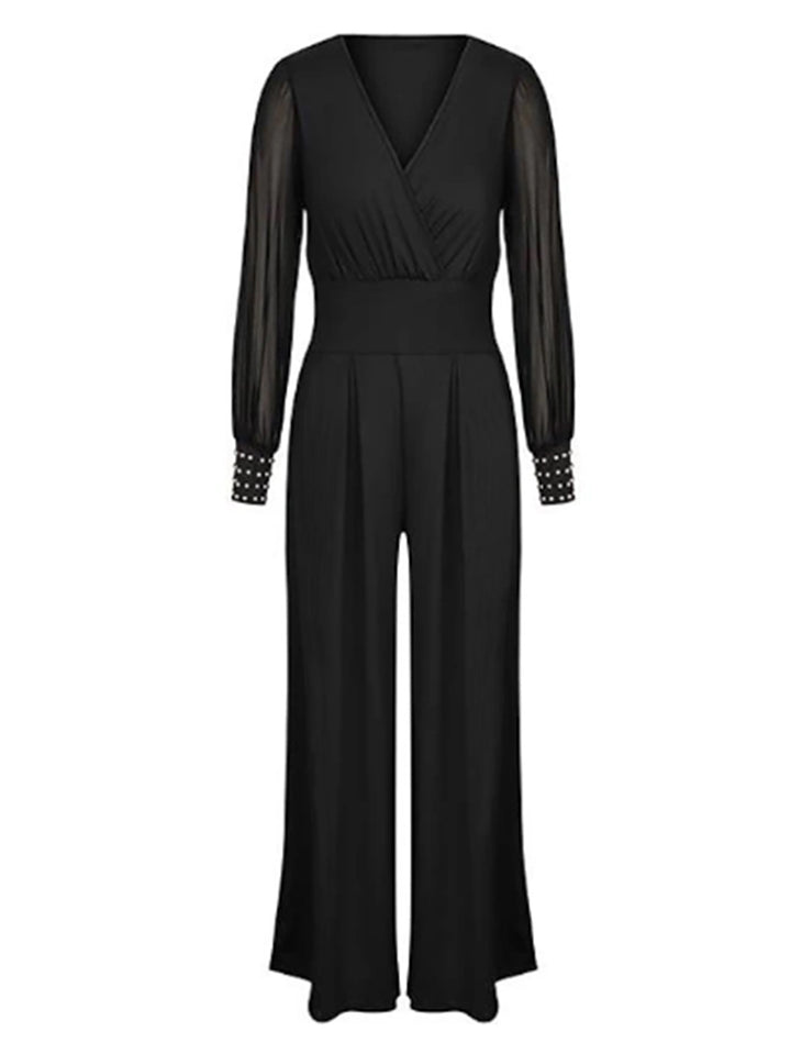 ISLA - Black Sheer Sleeve Wide-Leg Jumpsuit