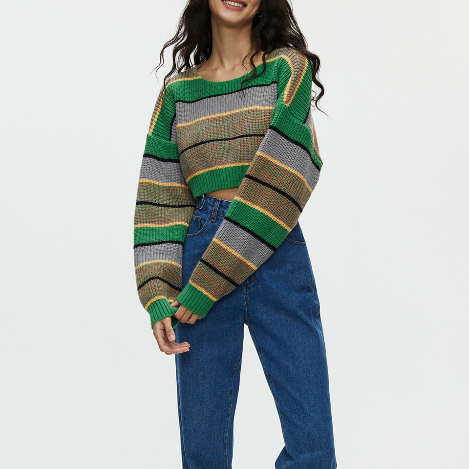 TALISA - Women's Striped Cropped Knit Sweater