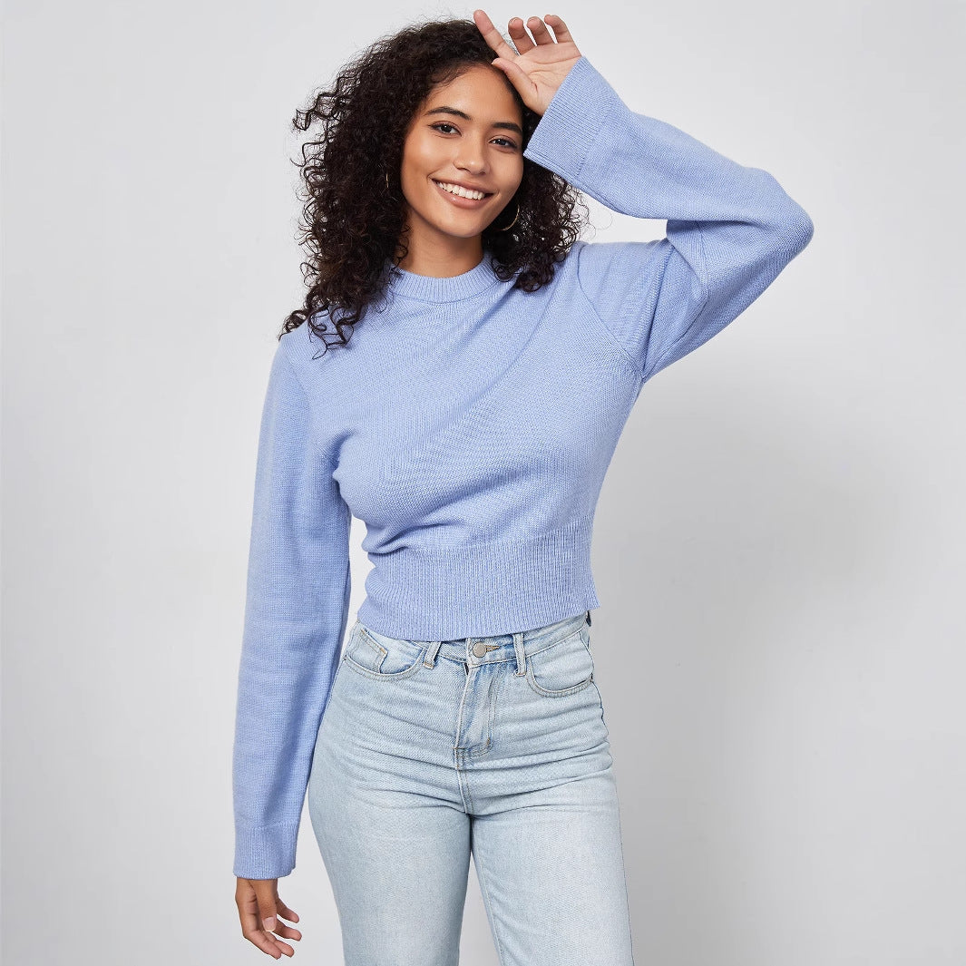 YAS - Women's Cropped Ribbed Knit Sweater