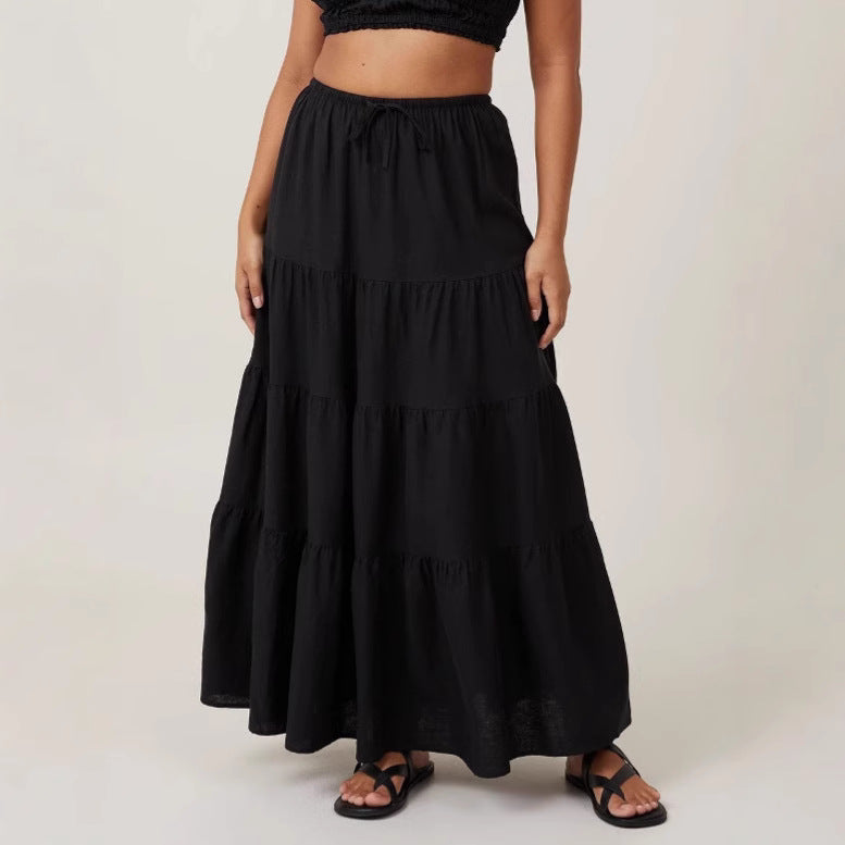 KAYLA - Boho Tiered Maxi Skirt with Drawstring