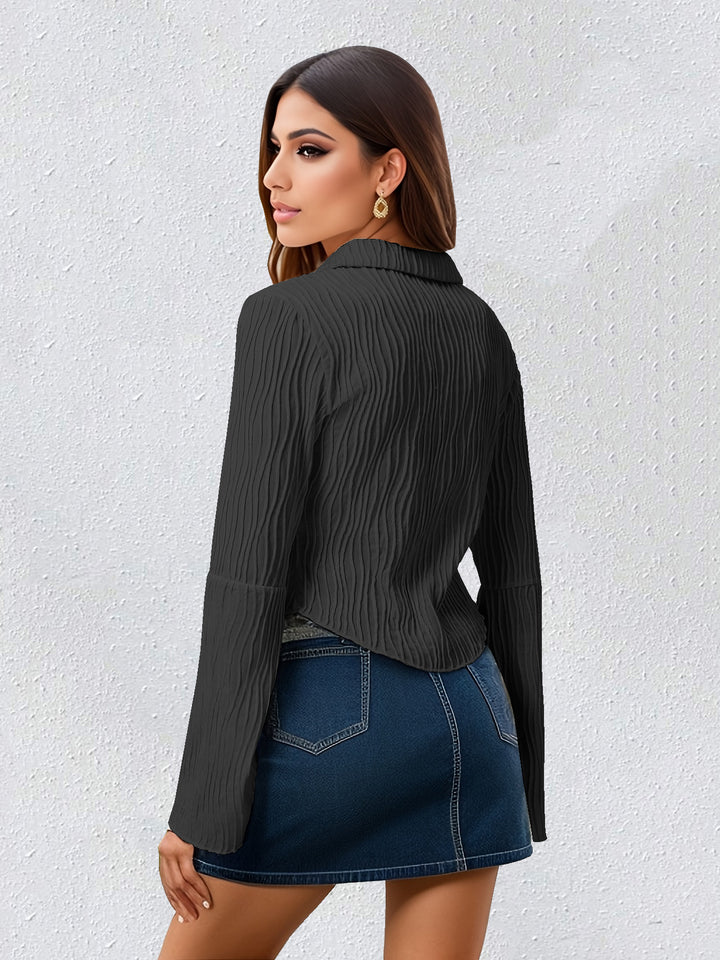 MAIA - Elegant Ribbed Long Sleeve Button Blouse