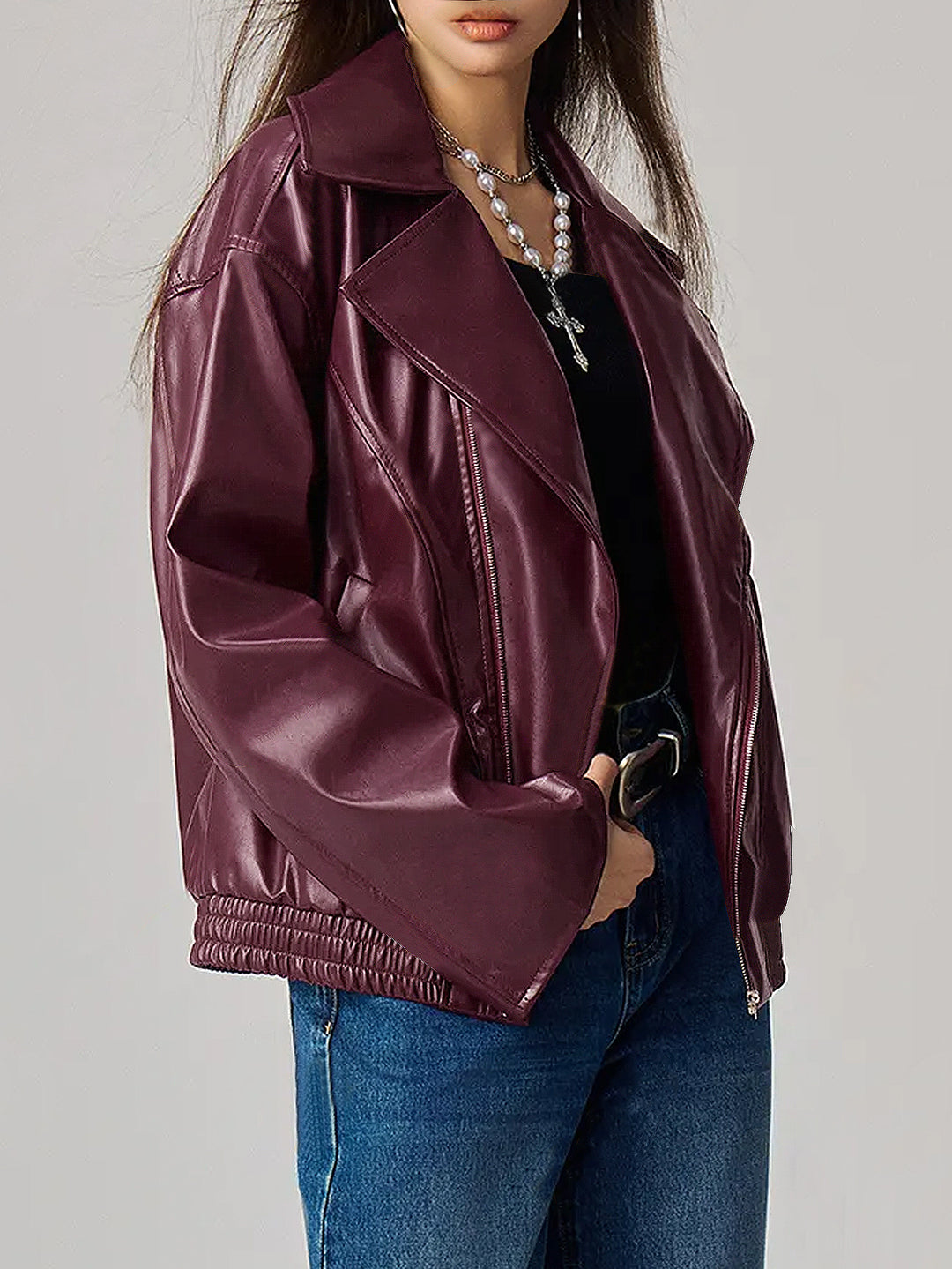 ZARA - Women's Vegan Leather Oversized Biker Jacket