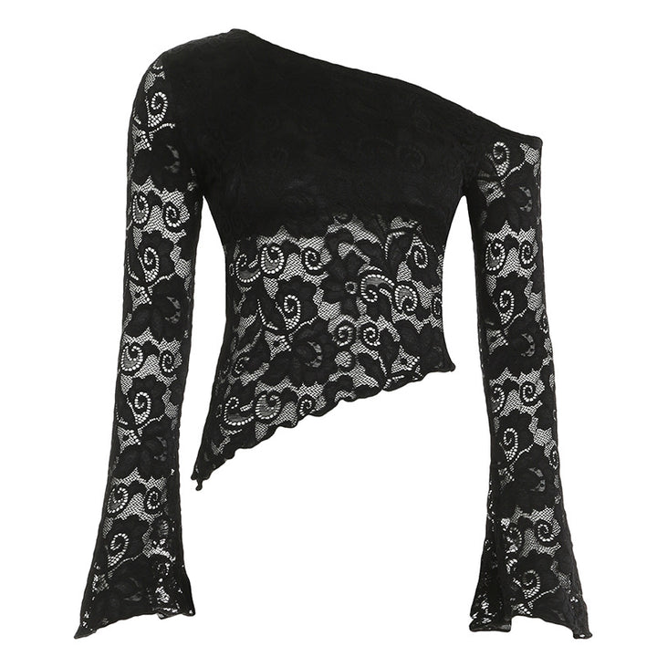 ABBY - One Shoulder Lace Long Sleeve Top