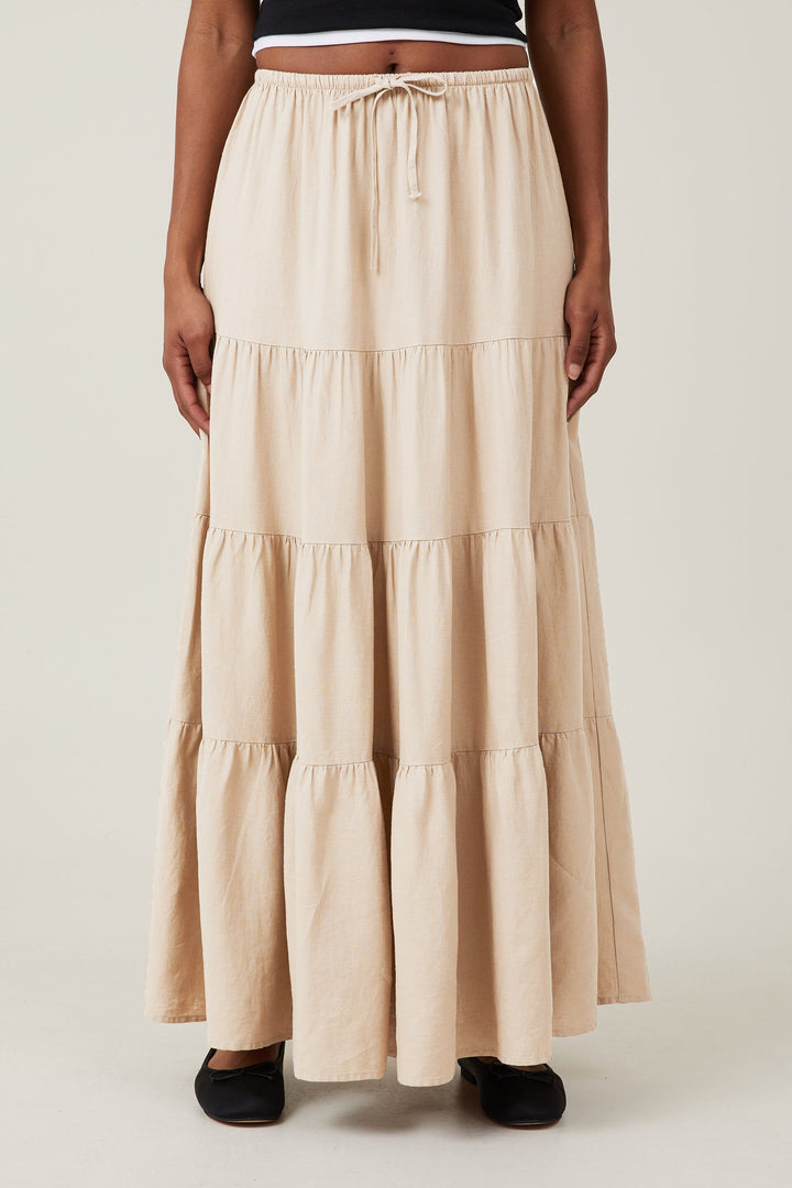 KAYLA - Boho Tiered Maxi Skirt with Drawstring